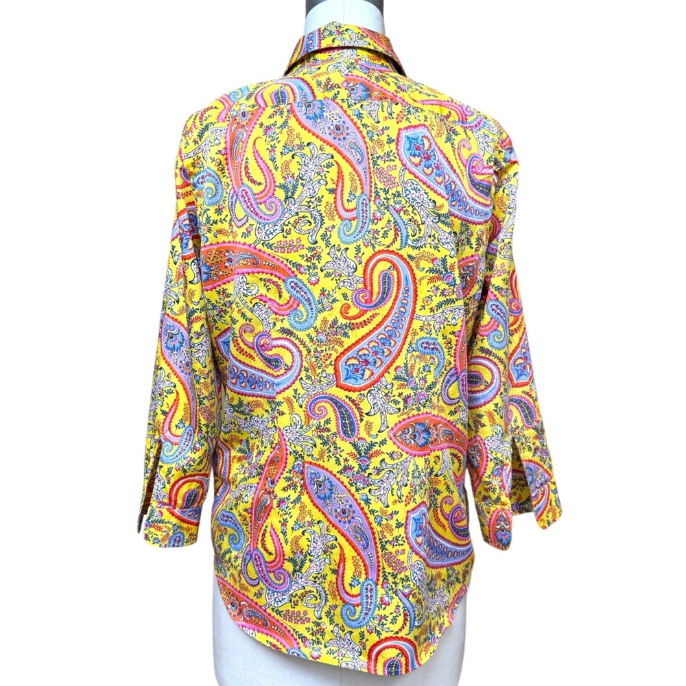 Ralph Lauren Button Down Paisley Shirt Size M Yellow 3/4 Sleeves Preppy - Picture 2 of 11